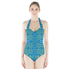 Abstract Pattern Geometric Backgrounds   Halter Swimsuit by Eskimos