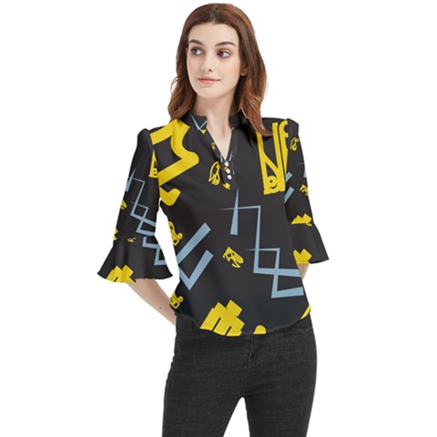 Abstract Pattern Geometric Backgrounds   Loose Horn Sleeve Chiffon Blouse by Eskimos