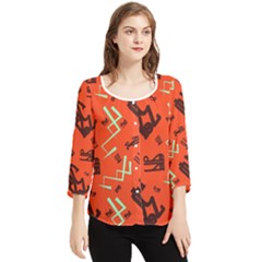 Abstract Pattern Geometric Backgrounds   Chiffon Quarter Sleeve Blouse by Eskimos