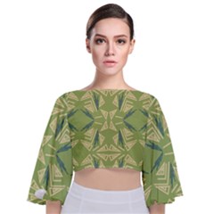 Abstract Pattern Geometric Backgrounds   Tie Back Butterfly Sleeve Chiffon Top by Eskimos