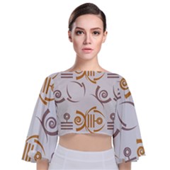 Abstract Pattern Geometric Backgrounds   Tie Back Butterfly Sleeve Chiffon Top by Eskimos