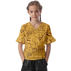 Abstract pattern geometric backgrounds   Kids  V-Neck Horn Sleeve Blouse