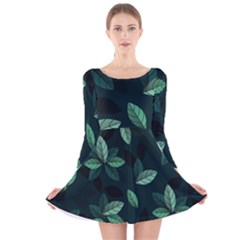 Foliage Long Sleeve Velvet Skater Dress