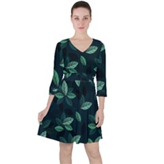 Foliage Quarter Sleeve Ruffle Waist Dress
