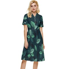 Foliage Button Top Knee Length Dress