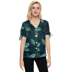 Foliage Bow Sleeve Button Up Top