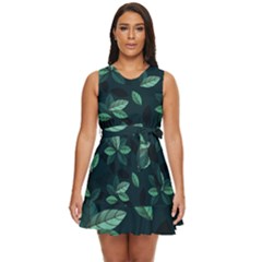 Foliage Waist Tie Tier Mini Chiffon Dress