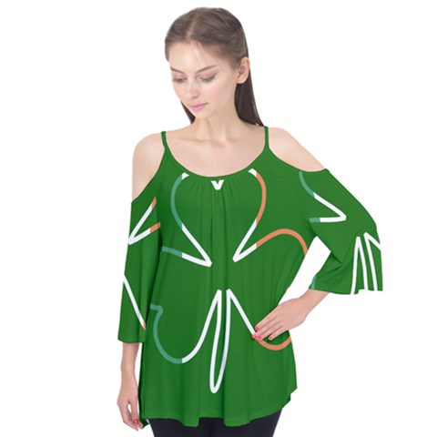 Shamrock Irish Clover St Patrick Flutter Sleeve Tee  by yoursparklingshop