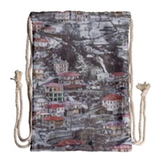 Metsovo Aerial Cityscape, Greece Drawstring Bag (large) by dflcprintsclothing