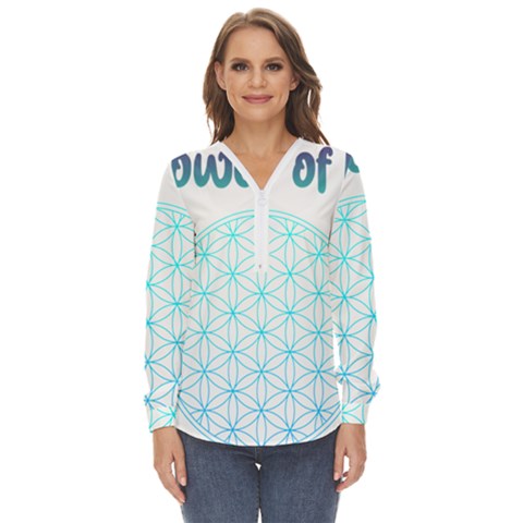 Flower Of Life  Zip Up Long Sleeve Blouse by tony4urban