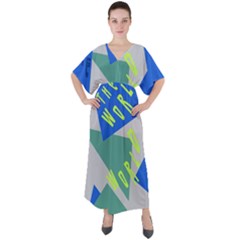 Abstract Pattern Geometric Backgrounds   V-neck Boho Style Maxi Dress