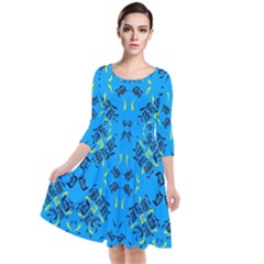 Abstract Pattern Geometric Backgrounds   Quarter Sleeve Waist Band Dress by Eskimos