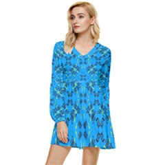 Abstract Pattern Geometric Backgrounds   Tiered Long Sleeve Mini Dress by Eskimos