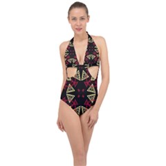 Abstract Pattern Geometric Backgrounds   Halter Front Plunge Swimsuit by Eskimos