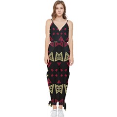 Abstract Pattern Geometric Backgrounds   Sleeveless Tie Ankle Chiffon Jumpsuit by Eskimos