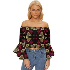 Abstract Pattern Geometric Backgrounds   Off Shoulder Flutter Bell Sleeve Top