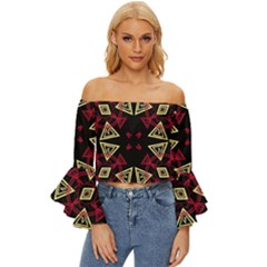 Abstract pattern geometric backgrounds   Off Shoulder Flutter Bell Sleeve Top