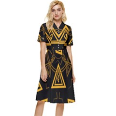 Abstract Pattern Geometric Backgrounds   Button Top Knee Length Dress