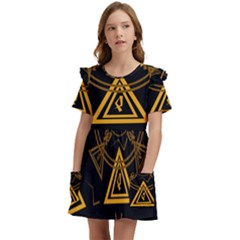 Abstract Pattern Geometric Backgrounds   Kids  Frilly Sleeves Pocket Dress by Eskimos