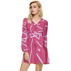 Abstract Pattern Geometric Backgrounds   Tiered Long Sleeve Mini Dress by Eskimos