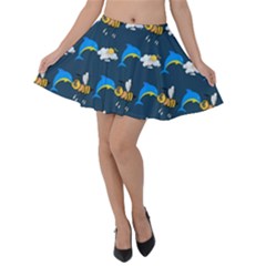 Dolphins Bees Pattern Velvet Skater Skirt by Sparkle