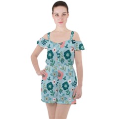 Flower Ruffle Cut Out Chiffon Playsuit by zappwaits