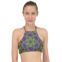 Retro And Tropical Paradise Artwork Racer Front Bikini Top by pepitasart