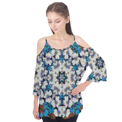 Paradise Flowers And Candle Light Flutter Sleeve Tee  by pepitasart