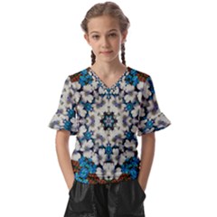 Paradise Flowers And Candle Light Kids  V-neck Horn Sleeve Blouse by pepitasart