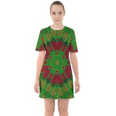 Peacock Lace So Tropical Sixties Short Sleeve Mini Dress by pepitasart