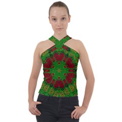 Peacock Lace So Tropical Cross Neck Velour Top by pepitasart