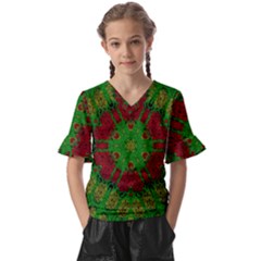 Peacock Lace So Tropical Kids  V-neck Horn Sleeve Blouse by pepitasart