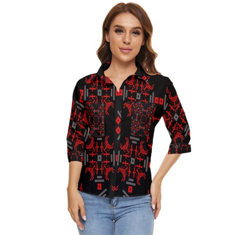 Abstract Pattern Geometric Backgrounds   Women s Quarter Sleeve Pocket Shirt by Eskimos