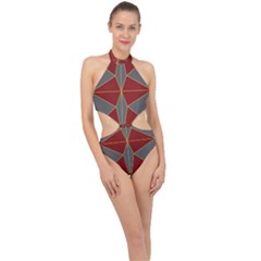 Abstract Pattern Geometric Backgrounds   Halter Side Cut Swimsuit by Eskimos