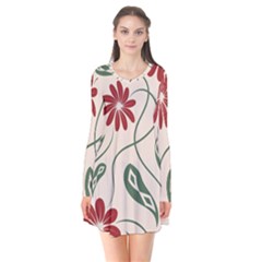  Folk Flowers Floral Art Print Flowers Abstract Art  Long Sleeve V-neck Flare Dress by Eskimos