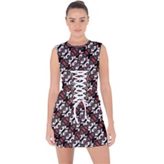 Linear Geometric Modern Pattern Lace Up Front Bodycon Dress by dflcprintsclothing