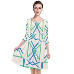 Abstract Pattern Geometric Backgrounds   Quarter Sleeve Waist Band Dress by Eskimos