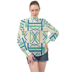 Abstract Pattern Geometric Backgrounds   High Neck Long Sleeve Chiffon Top by Eskimos