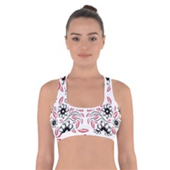 Folk Flowers Print Floral Pattern Ethnic Art Cross Back Sports Bra by Eskimos