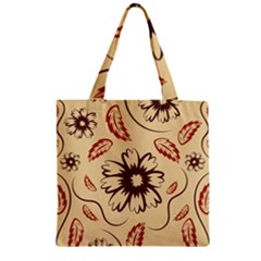 Folk Flowers Print Floral Pattern Ethnic Art Zipper Grocery Tote Bag by Eskimos