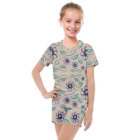 Folk Flowers Print Floral Pattern Ethnic Art Kids  Mesh Tee And Shorts Set by Eskimos