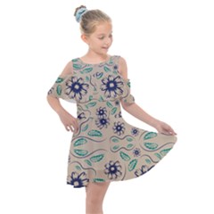 Folk Flowers Print Floral Pattern Ethnic Art Kids  Shoulder Cutout Chiffon Dress by Eskimos