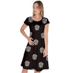 Tribal Mask Motif Drawing Pattern Classic Short Sleeve Dress