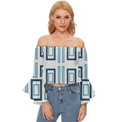 Abstract Pattern Geometric Backgrounds   Off Shoulder Flutter Bell Sleeve Top