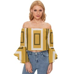 Abstract Pattern Geometric Backgrounds   Off Shoulder Flutter Bell Sleeve Top