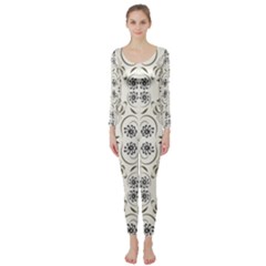 Folk Flowers Print Floral Pattern Ethnic Art Long Sleeve Catsuit by Eskimos