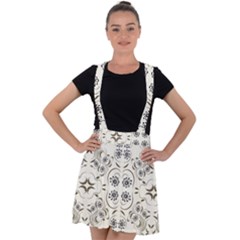 Folk Flowers Print Floral Pattern Ethnic Art Velvet Suspender Skater Skirt by Eskimos