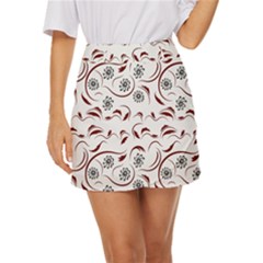 Folk Flowers Print Floral Pattern Ethnic Art Mini Front Wrap Skirt