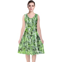 Green Desire V-neck Midi Sleeveless Dress  by DimitriosArt