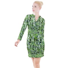 Green desire Button Long Sleeve Dress